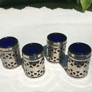 ⭐SILVER & COBALT BLUE VINTAGE SALT/PEPPER SHAKERS